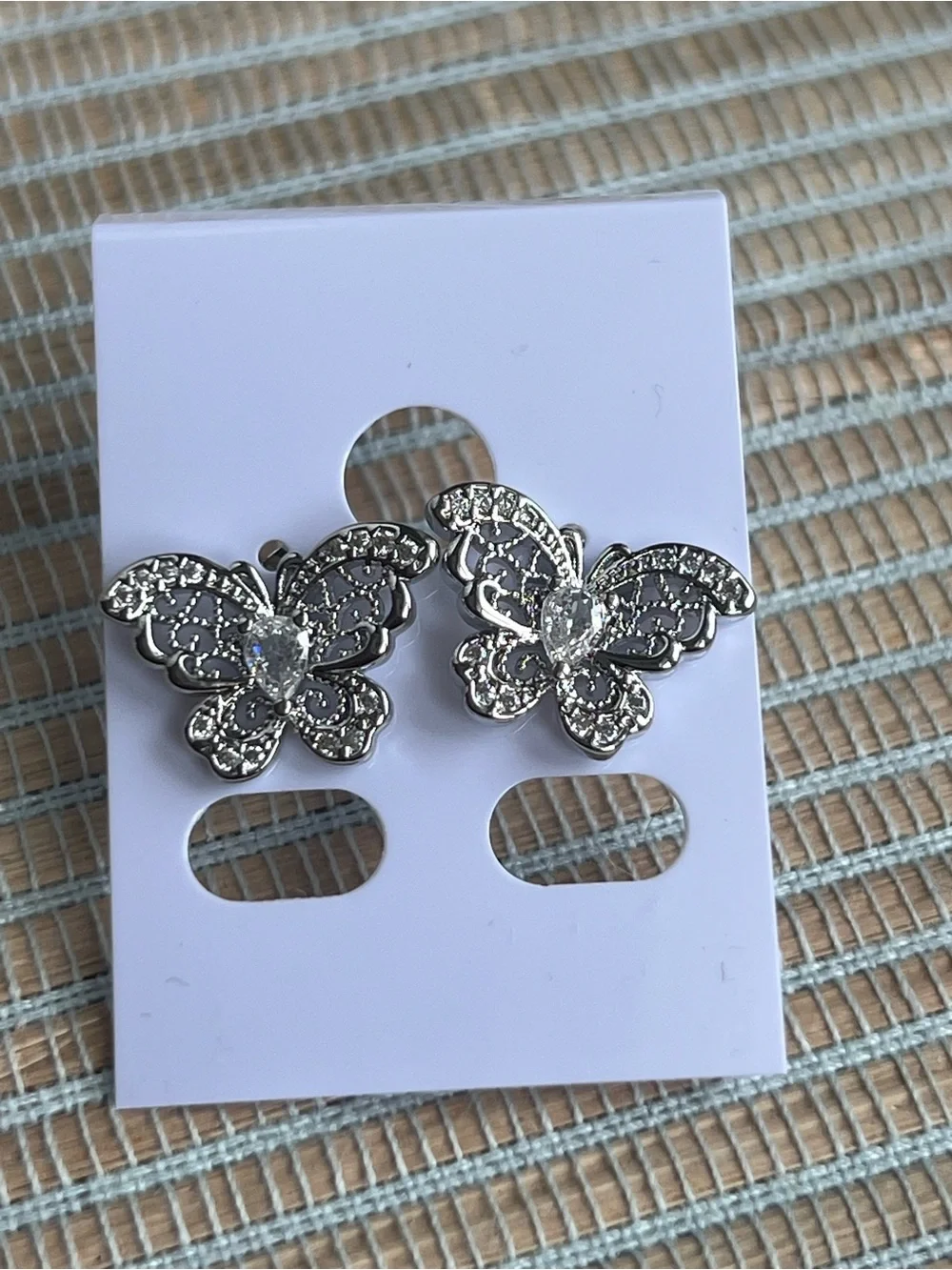 ⭐️-Silver Butterfly Crystal Stud Earrings